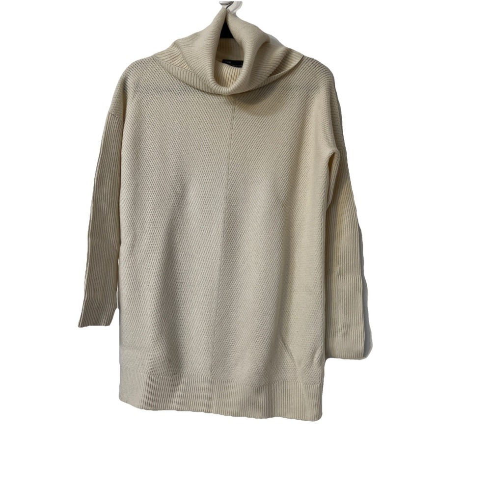 Vince Light ivory Wool Cashmere Blend Side-Zip Ribbed Sweater xs Cowl Neck